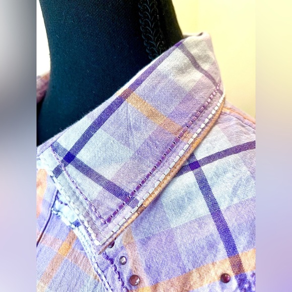 Cumberland Outfitters retro style  plaid western short sleeve shirt, embroidery - Picture 9 of 13